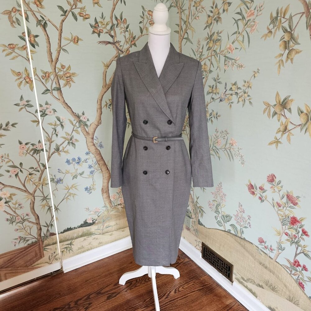 Max Mara Hidalgo Gray Long Sleeves Belted Waist Dress 8